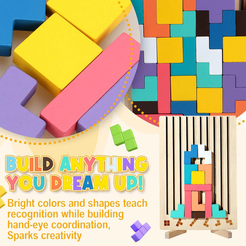 3+ 3D 3 4 5 6 7 10 JONEG Games for Year Olds Kids- Wooden Stacking Puzzles - Brain Teasers Russian Blocks Board - STEM
