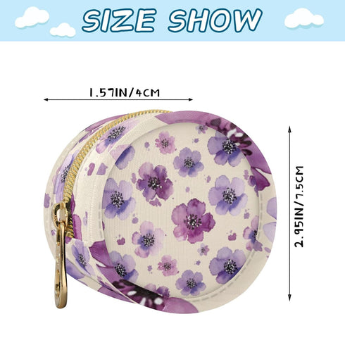 PYBUG Purple Flowers Round Pacifier Storage Case, Polyester & TPU Lined with Hook Buckle, Pacifier Container Box