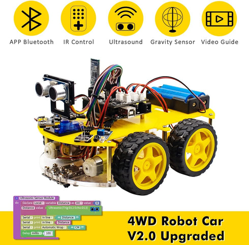 LAFVIN 4WD Multi Robot Car Kit Upgraded V2.0 Robot STEM/Graphical Programming Robot Car Compatible with Arduino IDE