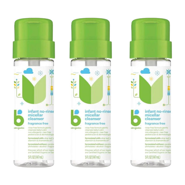 BabyGanics Infant No-Rinse Micellar Cleanser, 5 Fl Oz (Pack of 3)
