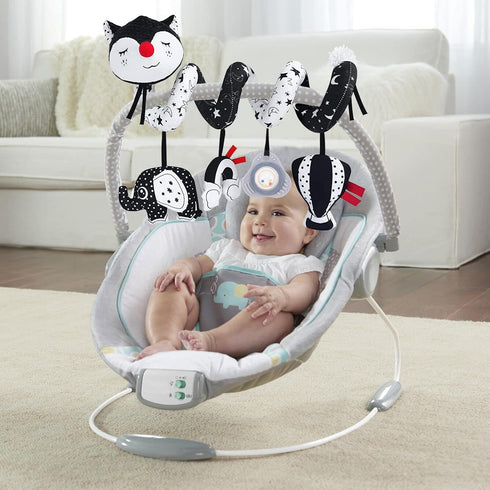 High Contrast Black and White Car Seat Toys for Infants 0-12 Months, Musical Black Fox Stroller Toys for Babies