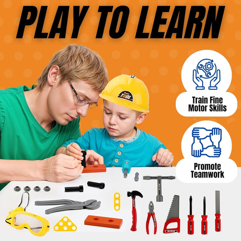 Kids Handyman Tools Toy Set - 52 PCS Mechanic Pretend Play Construction Playset for Toddlers
