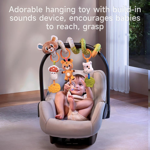 0-3 3-6 TUMAMA Baby Activity Arch with Bear Spiral Toy, Clips Adjustable and Detachable Sensory Stimulating Hanging
