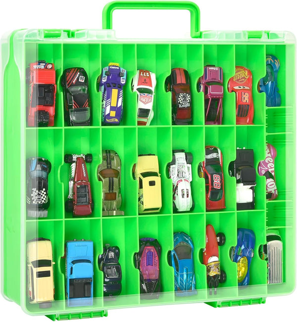 ALCYON Double Sided Toy Storage Organizer Case for Hot Wheels, Matchbox Cars, Mini Toys, Small Dolls, 48 Compartments -