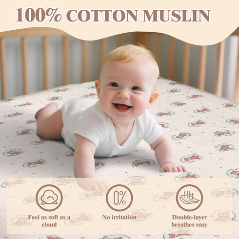 Poyday 2 1 54 28 Inch Baby Crib Sheets Cotton Muslin: Crib Sheets Neutral and Waterproof Baby Mattress Protector Cover