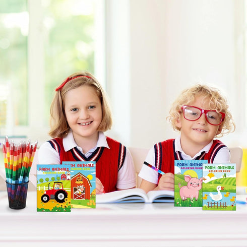 24 24 Funrous Pcs Farm Animal Coloring Books with Stacking Crayons Party Favors Holiday Activity Coloring Books Rainbow