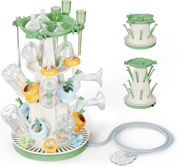 TAZENI Baby Bottle Drying Rack with Drain Pipe, 3-Tier Modular Baby Bottle