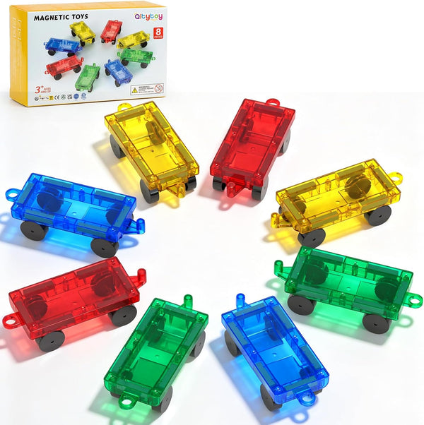 8PCS Magnetic Tiles Mini Cars Construction Set Compatible with Mini & Major