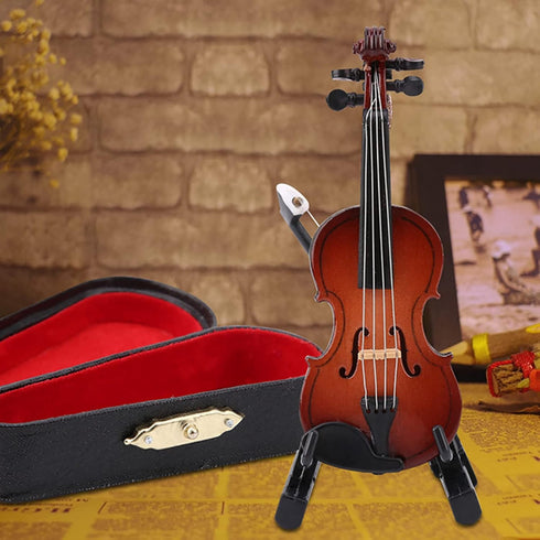 Wooden Miniature Cello with Stand - Mini Musical Instrument Dollhouse Model Home Decoration
