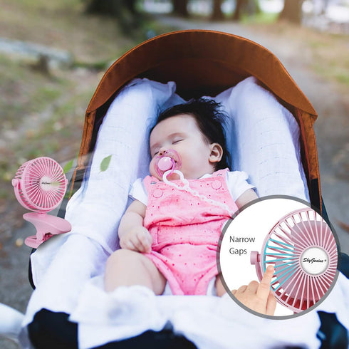 SkyGenius Battery Operated Clip On Baby Stroller Fan, Pink