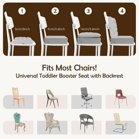 Booster Seat for Kitchen Chair Dining Table with Comfy Backrest Pillow and Adjustable Safety Buckles,Non-Slip Kid