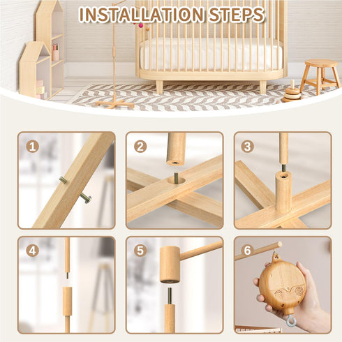 57.4 Inch FEISIKE Baby Crib Mobile Arm with Music Box Spin Motor, Mobile Arm for Crib Wooden Nursery Decor Hanger
