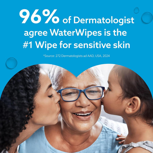 3-In-1 99.9% 240 Count (4 Packs) WaterWipes Sensitive+ Newborn & Baby Wipes, Cleans, Cares, Protects, Water, Unscented