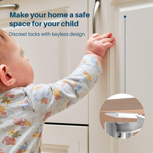 Inaya Cabinet Locks Child Safety Latches, Baby Proofing Cabinets & Drawers, No Drilling Required! (12 Pack)