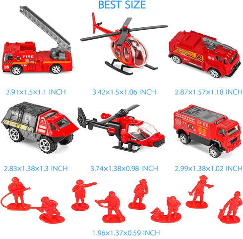 14 Pcs Fire Truck Toy Set, Mini Die-cast Fire Engine Car, Emergency Vehicle Playset for Kids