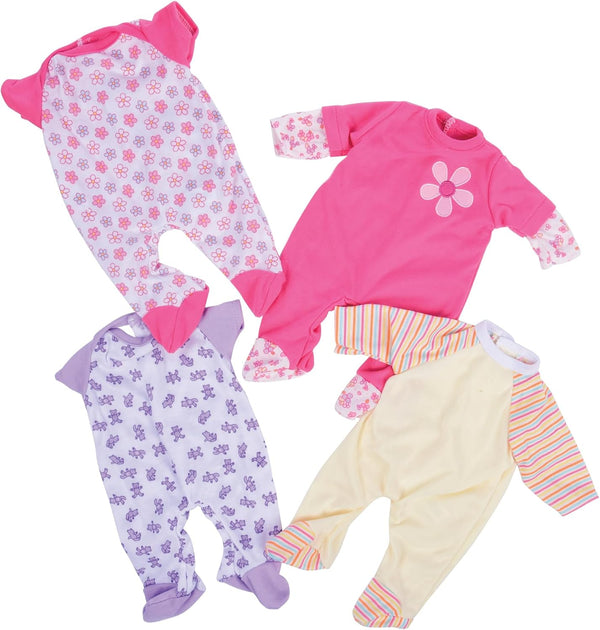 Constructive Playthings 4-Piece Sleeper Set for 12 Inch to 14 Inch Baby Dolls, Machine Washable Pajamas