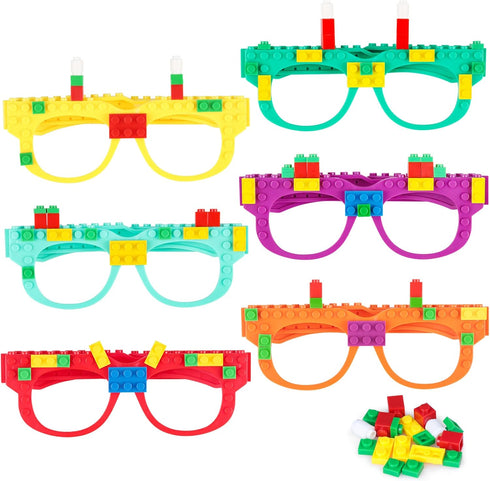 Fowecelt 6 Pcs DIY Building Bricks Glasses, Building Blocks Games for Kids Birthday Party Favors, Boys Girls Carnival