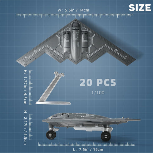 1/200 B-2 (20 Scale Spirit Military Aircraft Toy Quick Build Model USAF Stealth Strategic Heavy Bomber Plastic Building
