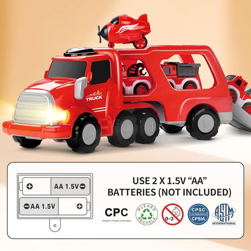 MindPal 3 4 5 6 7 8-in-1 Set 3-5, Set Fire Truck Toy for Years Old Toddler Boys, Fire Car Carrier Vehicle for Boys Age