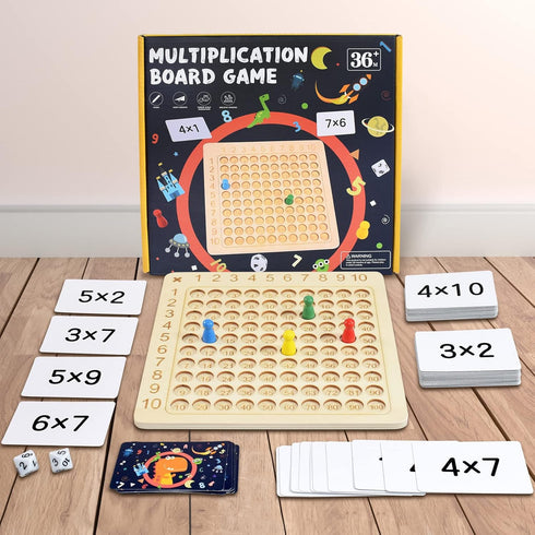 BAKAM Wooden Multiplication Board Math Game for Kids 8-12, 100PCS Flash Cards, Montessori Counting Toy