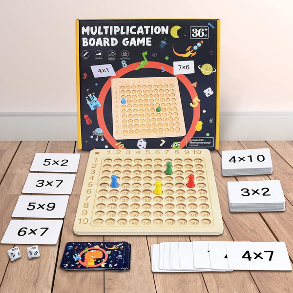 BAKAM Wooden Multiplication Board Math Game for Kids 8-12, 100PCS Flash Cards, Montessori Counting Toy
