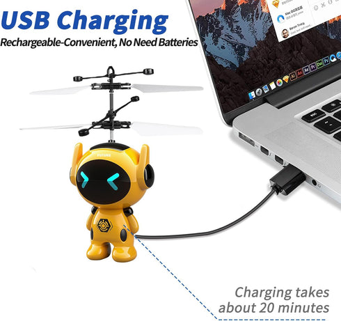 6-8 9 10 11 12+ Flying Robot Toys for Kids, Rc Flying Toy Hand Operated Drones with LED Lights Indoor Mini Drone Remote