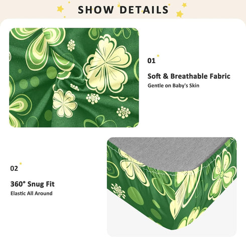 Bseiialft 52 28 Shamrocks Clover Leaves St Patrick Crib Sheets for Boys Girls Soft and Breathable Cotton Baby Sheets