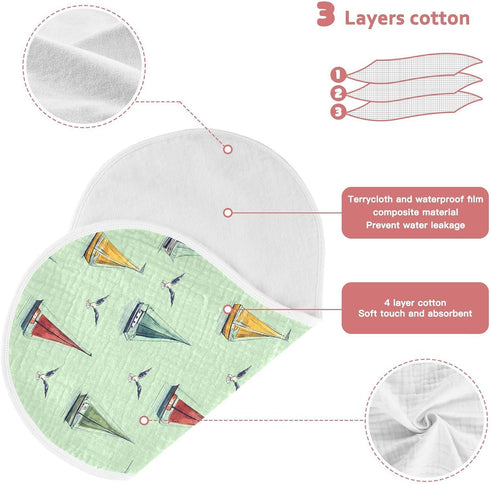 Sailboat 22"x11",1 Pack ALAZA Muslin Burp Cloths Ocean Beach Cotton Burping Cloth for Baby Boys Girls Soft Absorbent