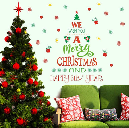 TOARTi Merry Christmas Quotes Wall Decals & Happy New Year Stickers for Christmas Party Supplies
