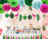 ADLKGG Tropical Flamingo Palm Leaf Banner, Party Decorations with Hanging Paper Fans, Lanterns, and Tissue Tassels