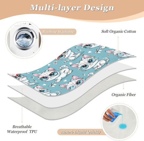 siphylline 52" 34" Cartoon Kitten Glasses Extra Large Resuable Training Pee Pads for Kids Waterproof Washable Baby