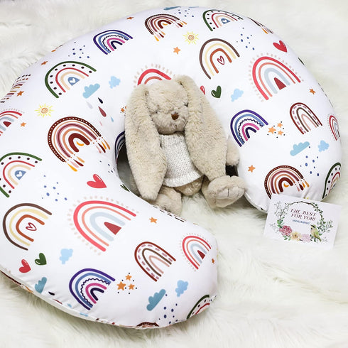 Rainbow Nursing Pillow Cover, Breastfeeding Pillow Slipcover for Baby Girls/Boys, Soft Snug Fits On Newborn Feeding