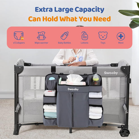 Sweeby Diaper Organizer for Changing Table, Crib Diaper Stacker, Nursery Hanging Caddy for Baby Essentials
