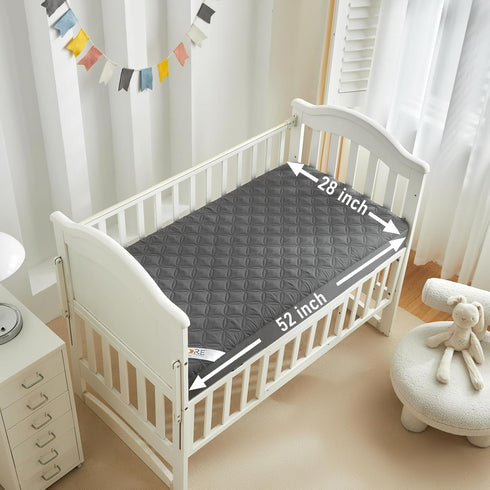 2 Pack (52''x28'') BEDLORE Waterproof Mattress Protector Crib, Soft Gray Mattress Pad, Noiseless Machine Washable