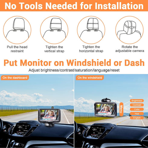 Rohent 1080P 360 150 0-5, Car Baby Monitor for Baby Girls - HD, Adjustable, Night Vision, Wide-Angle Lens, Easy