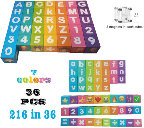 amdohai 216 36 Portable Magnetic Letters Blocks Magnetic Alphabet & Numbers Montessori Learning Toys for Kids