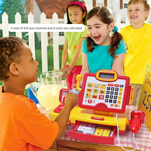 FS Pretend Play Cash Register Toy - True Barcode Scanner & Calculator, Supermarket Cashier for Kids