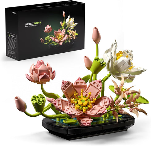 Nifeliz Lotus Flower Building Set for Adults, Botanical Decoration for Table or
