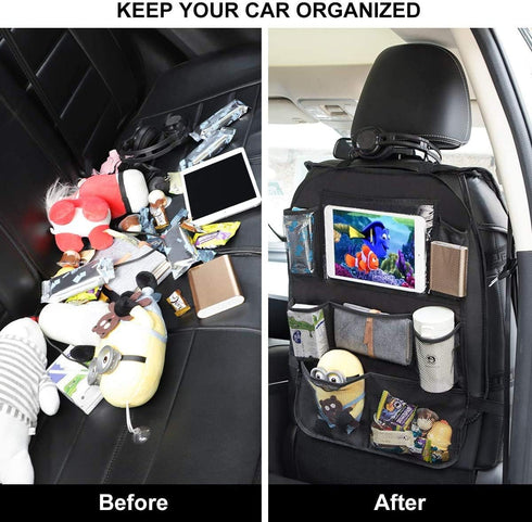 ONE PIX Backseat Car Organizer Mats, Storage Bag with Touch Screen Tablet Holder for Kids Car Seats