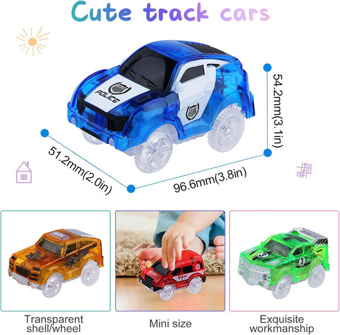 Tracks Cars Magic, Light Up Toy Race Cars, Glow in The Dark Gifts for Kids with LED Flashing Light