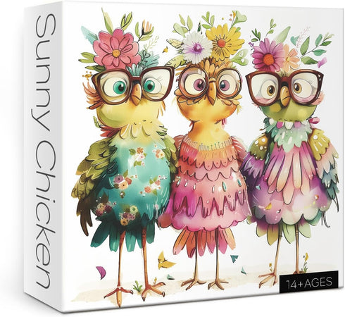 BBOLDIN Funny Chicken Puzzles for Adults 1000 Pieces, Cute Bird Flower Jigsaw Puzzles,