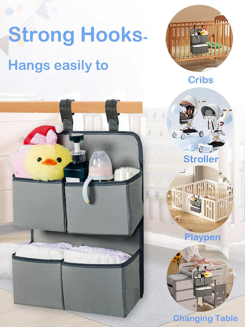 80+ 4 Pockets-H19in L15 Hanging Diaper Organizer for Crib/Playpen/Bassinet Hold Diapers - Deep x in Changing Table