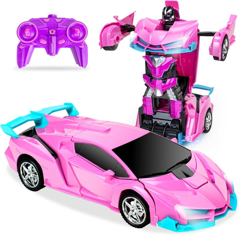Pink Remote Control Car Toys for Girls 3-12, 2.4Ghz Transformation Robot RC Cars with One-Button Deformation & Drifting