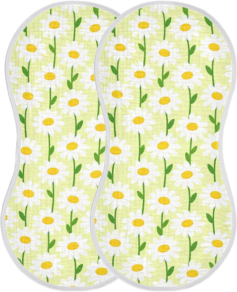 decor gift 4 Pack 22x11in Cotton Burp Cloths Large Soft Touch Spring White Daisy Green Pattern Feed Cloth for Unisex