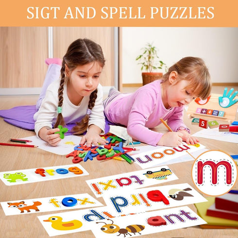 LXDHSRTA 3+ Counting Montessori Math & Spelling Learning Toys for Kids Years -Wooden Number Blocks, ABC Letter Matching