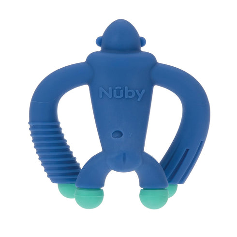 Nuby Geo Zoos Massaging Teether - Baby Teething Toy - Soft Easy Grip for 3+ Months - Blue Gorilla