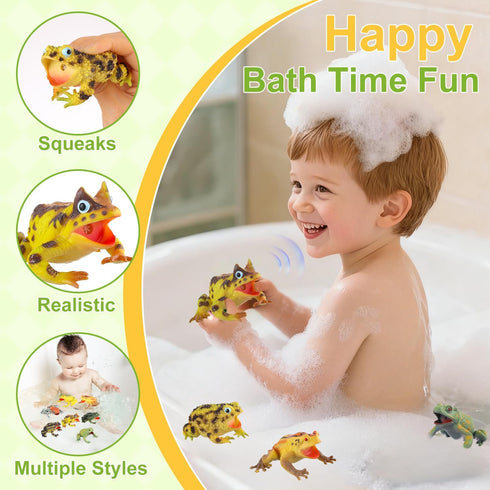 8pcs JOKFEICE Realistic Soft Frog Toys - Large Floating Squeaking Tree Frog Figurines for Science Projects, Educational