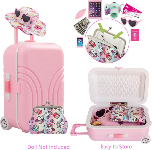 Windolls 18 Inch Set, Doll Suitcase Travel Luggage Play Accessories, Doll Clothes Accessories Carrier Storage Case