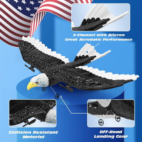 2.4GHZ 2CH 2 6-axis DEERC RC Plane, Remote Control Eagle Plane, RTF Airplane, Flying Bird with Batteries & Propeller