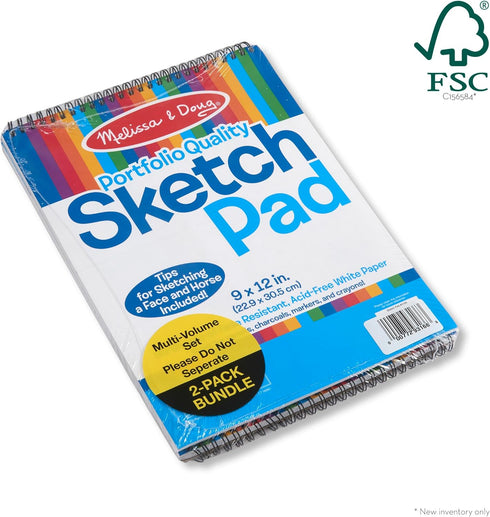 Melissa & Doug Sketch Pad (9 x 12 Inches) - 50 Sheets, 2-Pack, FSC Certified for Art Projects and Drawing